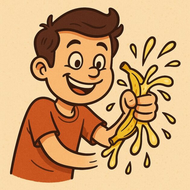How to Last Longer in Bed - The Squeeze Technique. A Cartoon man squeezing a banana